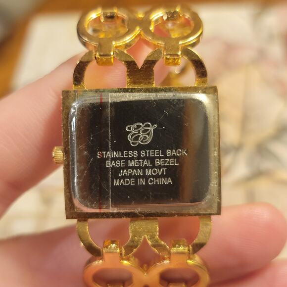 Vintage Watches EJ Gold Square Rhinestone Bracelet Watch Pearl Dial Japan Quartz - Picture 8 of 10